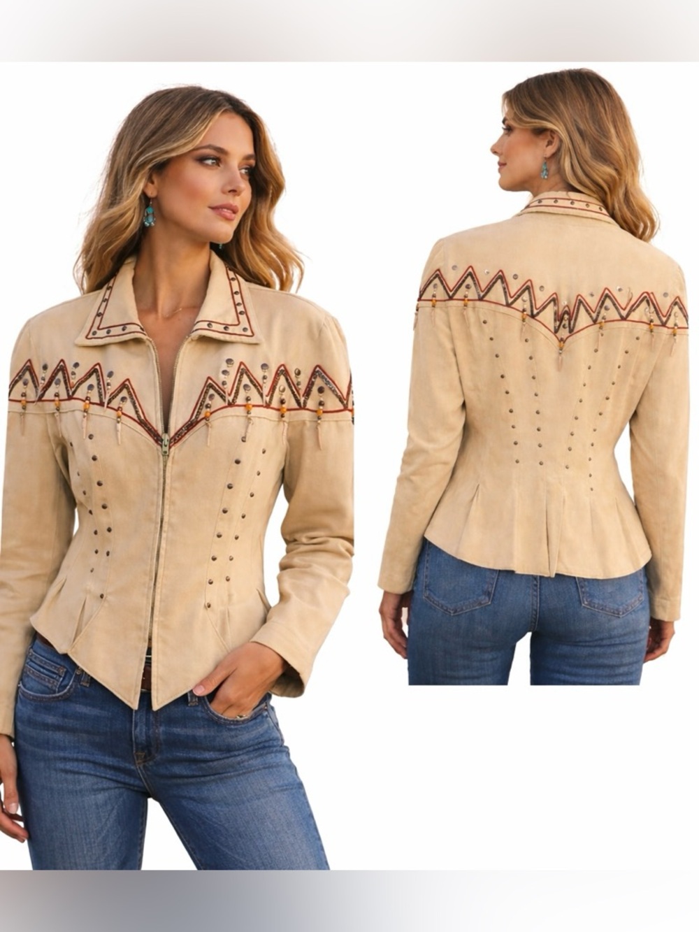 Vintage Cache Western Beaded Jacket Studded Cowgirl Rodeo USA - Picture 2 of 10
